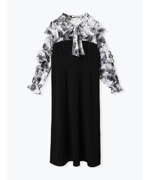 大きいサイズ】花柄ボウタイドッキングワンピース（ワンピース