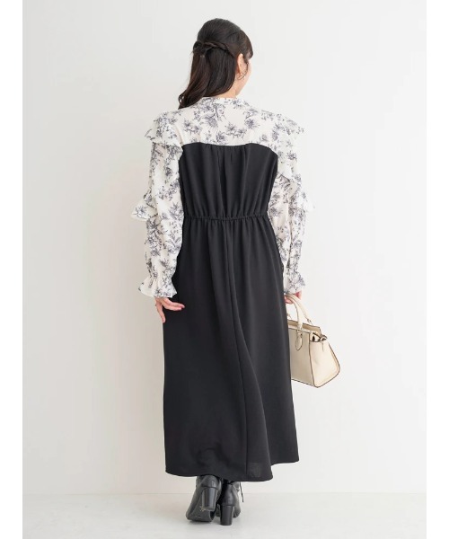 大きいサイズ】花柄ボウタイドッキングワンピース（ワンピース