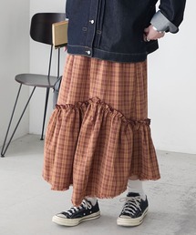 ⭐︎新品未使用⭐︎ LINKABLE リンカブル チェックフリンジスカート（赤系） リンカブル チェックフリンジスカート（赤系） レディース