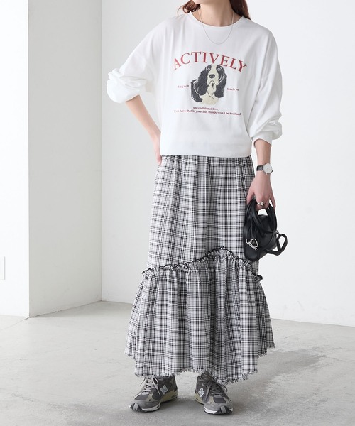 BONLECILL（ボンルシール）の「先染めチェックフリンジアシメスカート（スカート・レディース・レッド/ベージュ/ブラック・FREE）」の8枚目の写真