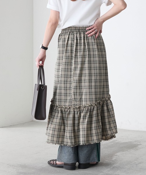 BONLECILL（ボンルシール）の「先染めチェックフリンジアシメスカート（スカート・レディース・レッド/ベージュ/ブラック・FREE）」の18枚目の写真