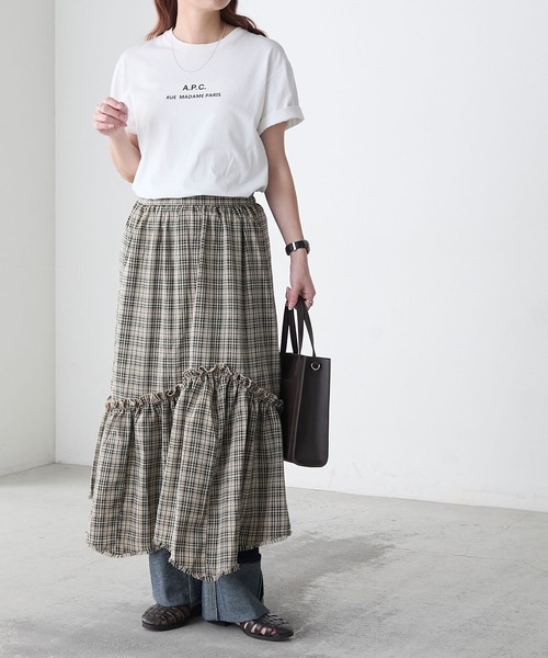 BONLECILL（ボンルシール）の「先染めチェックフリンジアシメスカート（スカート・レディース・レッド/ベージュ/ブラック・FREE）」の19枚目の写真