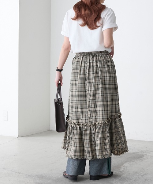 BONLECILL（ボンルシール）の「先染めチェックフリンジアシメスカート（スカート・レディース・レッド/ベージュ/ブラック・FREE）」の20枚目の写真