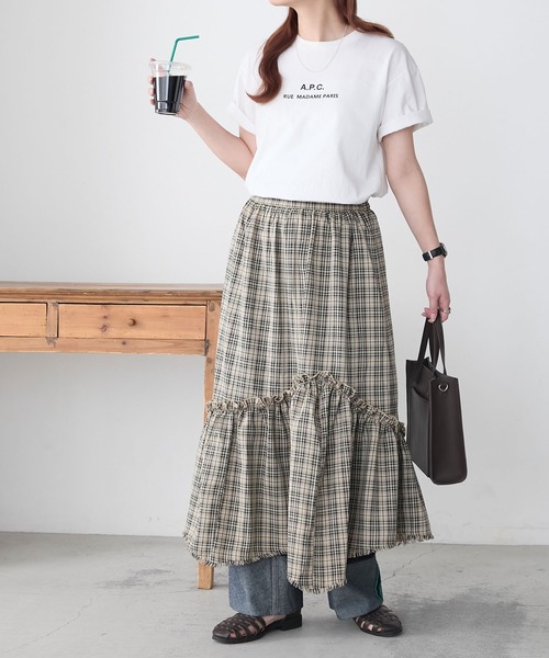 BONLECILL（ボンルシール）の「先染めチェックフリンジアシメスカート（スカート・レディース・レッド/ベージュ/ブラック・FREE）」の22枚目の写真