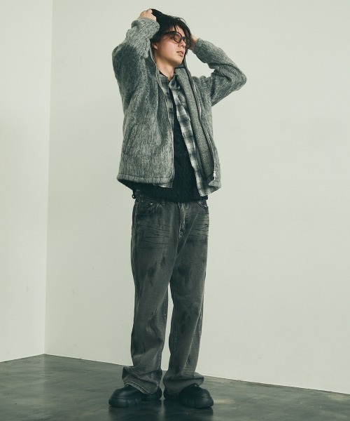 セール】Mohair like double full zip hoodie / モヘアライクダブル