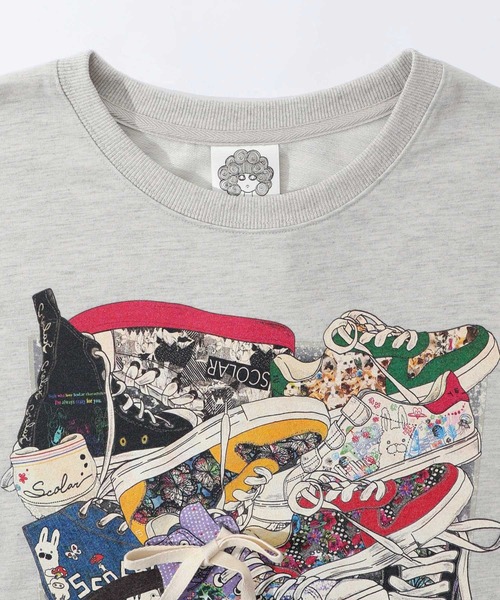 ScoLar（スカラー）の「151626：いろんなシューズ柄チュニック（Tシャツ/カットソー・レディース・オートミール/ブラック・M）」の14枚目の写真