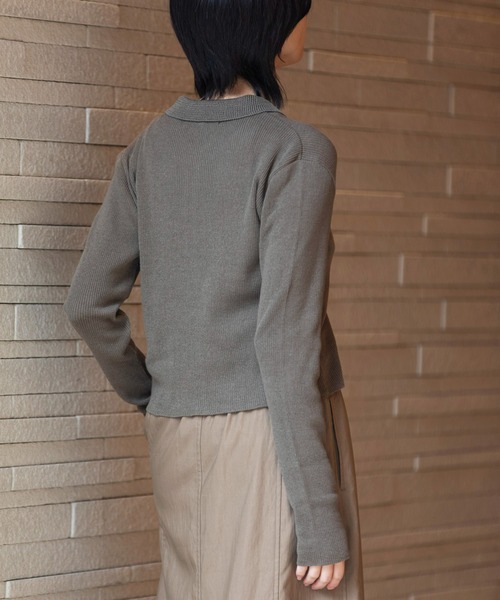 Munich（ミューニック）の「リブニットポロカーディガン（カーディガン/ボレロ・レディース・カーキ/ピンク/オフホワイト/ブラック・FREE）」の20枚目の写真