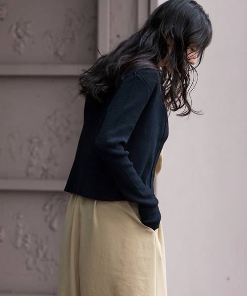 Munich（ミューニック）の「リブニットポロカーディガン（カーディガン/ボレロ・レディース・カーキ/ピンク/オフホワイト/ブラック・FREE）」の5枚目の写真