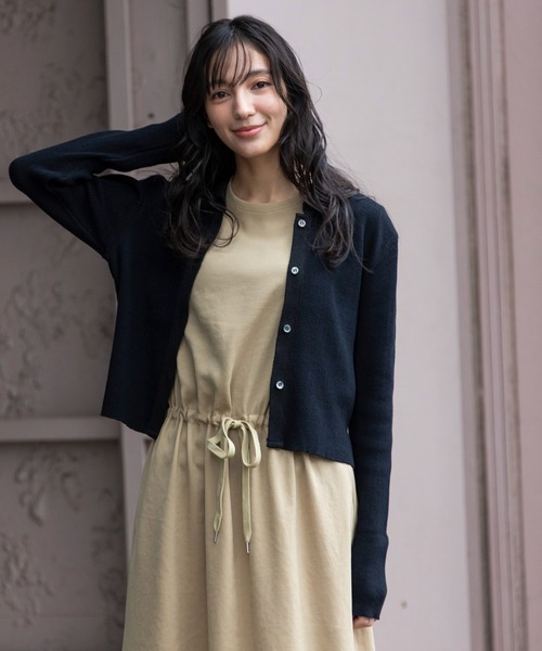 Munich（ミューニック）の「リブニットポロカーディガン（カーディガン/ボレロ・レディース・カーキ/ピンク/オフホワイト/ブラック・FREE）」の6枚目の写真