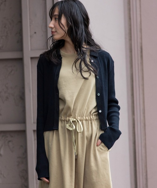 Munich（ミューニック）の「リブニットポロカーディガン（カーディガン/ボレロ・レディース・カーキ/ピンク/オフホワイト/ブラック・FREE）」の7枚目の写真