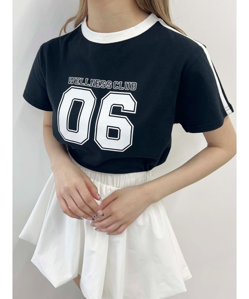PHILLY(フィリー)の「【プチプラ\2199★】2ラインナンバリングTシャツ(Tシャツ/カットソー・レディース・ブラック/ホワイト/ネイビー・FREE)」の2枚目の写真