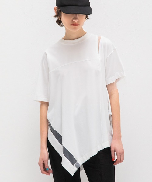 AULA AILA（アウラアイラ）の「シアーアシンメトリーTシャツ（Tシャツ/カットソー・レディース・ブラック/ブルー/オフホワイト・0）」の2枚目の写真