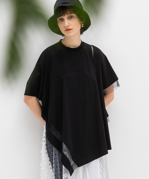 AULA AILA（アウラアイラ）の「シアーアシンメトリーTシャツ（Tシャツ/カットソー・レディース・ブラック/ブルー/オフホワイト・0）」の3枚目の写真