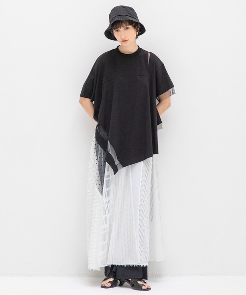 AULA AILA（アウラアイラ）の「シアーアシンメトリーTシャツ（Tシャツ/カットソー・レディース・ブラック/ブルー/オフホワイト・0）」の12枚目の写真