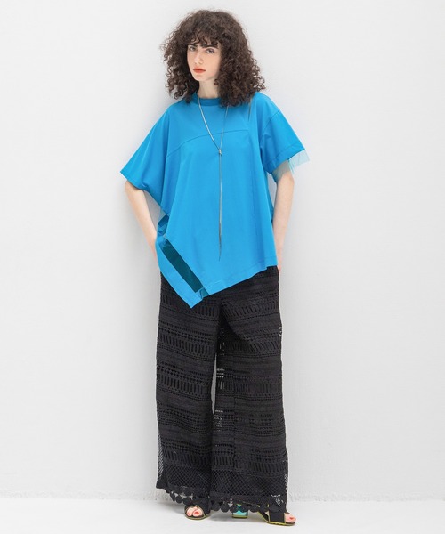 AULA AILA（アウラアイラ）の「シアーアシンメトリーTシャツ（Tシャツ/カットソー・レディース・ブラック/ブルー/オフホワイト・0）」の7枚目の写真