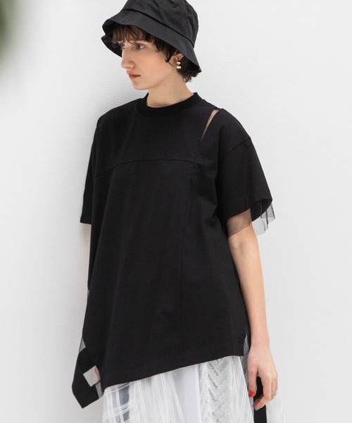 AULA AILA（アウラアイラ）の「シアーアシンメトリーTシャツ（Tシャツ/カットソー・レディース・ブラック/ブルー/オフホワイト・0）」の9枚目の写真