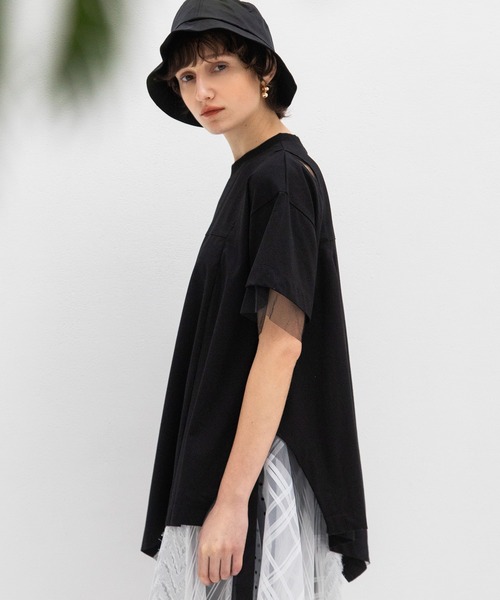 AULA AILA（アウラアイラ）の「シアーアシンメトリーTシャツ（Tシャツ/カットソー・レディース・ブラック/ブルー/オフホワイト・0）」の10枚目の写真