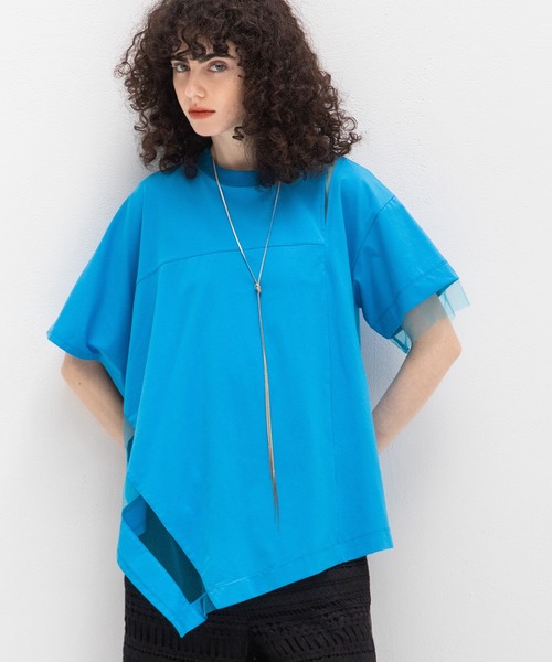 AULA AILA（アウラアイラ）の「シアーアシンメトリーTシャツ（Tシャツ/カットソー・レディース・ブラック/ブルー/オフホワイト・0）」の4枚目の写真