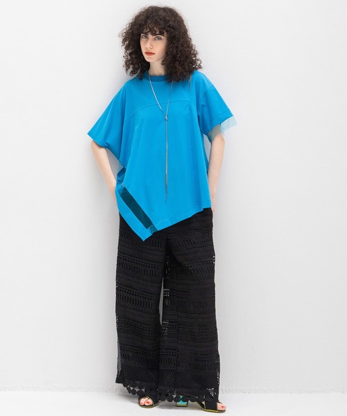 AULA AILA（アウラアイラ）の「シアーアシンメトリーTシャツ（Tシャツ/カットソー・レディース・ブラック/ブルー/オフホワイト・0）」の6枚目の写真