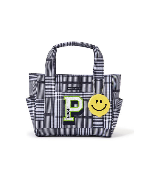 【新品未使用】 PG SMILEチャーム付き チェック柄カートバッグ PEARLY GATES】PG SMILEチャーム付き チェック柄カートバッグ (UNISEX)