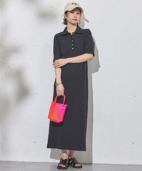 Doux archives（ドゥアルシーヴ）の「衿付カットリブワンピース（ワンピース・レディース・チャコールグレー/ブラック/グリーン系その他・FREE）」の2枚目の写真