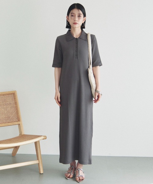 Doux archives（ドゥアルシーヴ）の「衿付カットリブワンピース（ワンピース・レディース・チャコールグレー/ブラック/グリーン系その他・FREE）」の10枚目の写真