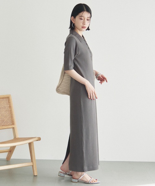 Doux archives（ドゥアルシーヴ）の「衿付カットリブワンピース（ワンピース・レディース・チャコールグレー/ブラック/グリーン系その他・FREE）」の11枚目の写真