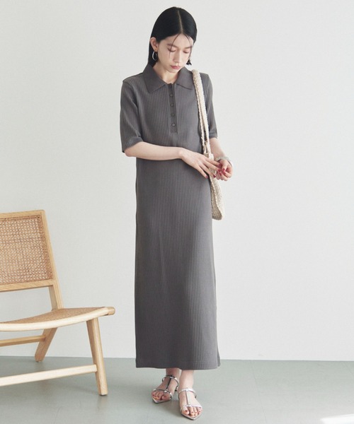 Doux archives（ドゥアルシーヴ）の「衿付カットリブワンピース（ワンピース・レディース・チャコールグレー/ブラック/グリーン系その他・FREE）」の12枚目の写真