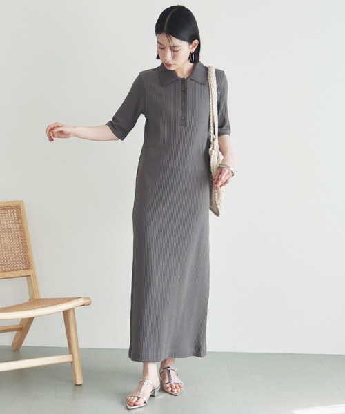 Doux archives（ドゥアルシーヴ）の「衿付カットリブワンピース（ワンピース・レディース・チャコールグレー/ブラック/グリーン系その他・FREE）」の14枚目の写真