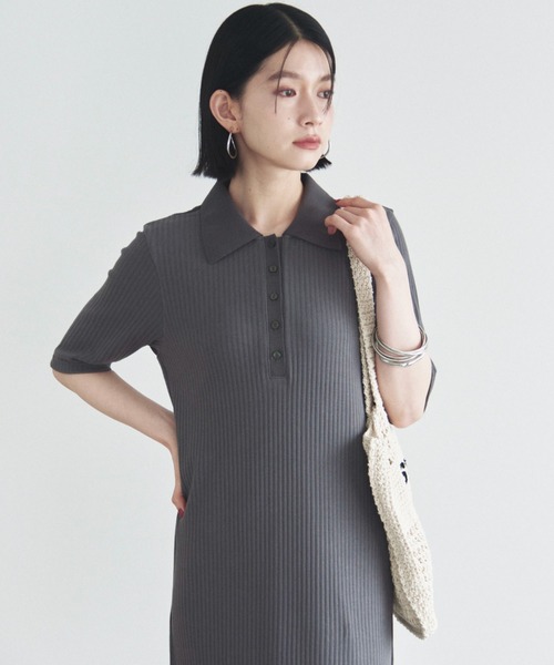 Doux archives（ドゥアルシーヴ）の「衿付カットリブワンピース（ワンピース・レディース・チャコールグレー/ブラック/グリーン系その他・FREE）」の15枚目の写真