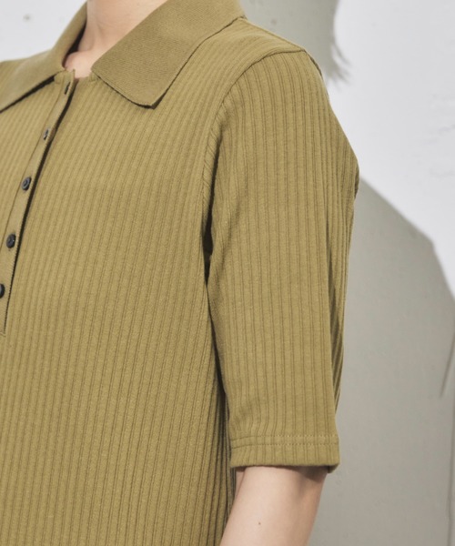 Doux archives（ドゥアルシーヴ）の「衿付カットリブワンピース（ワンピース・レディース・チャコールグレー/ブラック/グリーン系その他・FREE）」の5枚目の写真