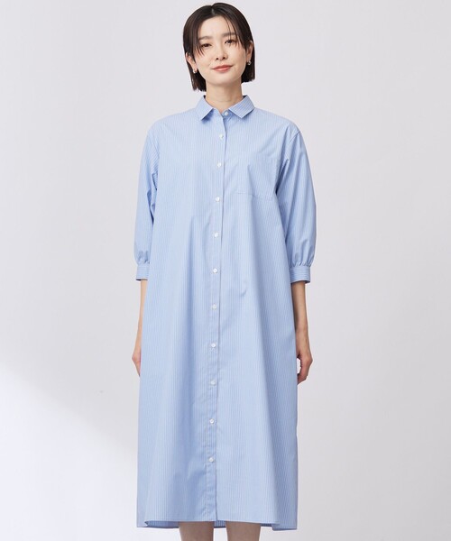J.PRESS(ジェイプレス)の「【洗える・接触冷感・UVケア】エステネージュ シャツ ワンピース(シャツワンピース・レディース・ネイビー系1/ブラック系/ブルー系1・9/11)」の1枚目の写真