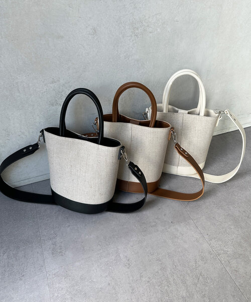 Chez toi（シェトワ）の「綿麻バケツショルダー（トートバッグ・レディース・ブラック/アイボリー/ブラウン・FREE）」の10枚目の写真