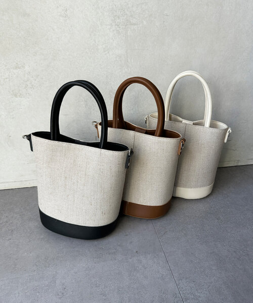 Chez toi（シェトワ）の「綿麻バケツショルダー（トートバッグ・レディース・ブラック/アイボリー/ブラウン・FREE）」の11枚目の写真