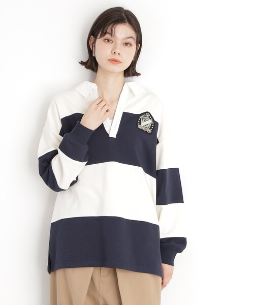 THE SHOP TK （ザ ショップ ティーケー ）の「ラガーシャツ/洗濯機OK（Tシャツ/カットソー・レディース・ホワイト系7/ネイビー系4・99）」の2枚目の写真