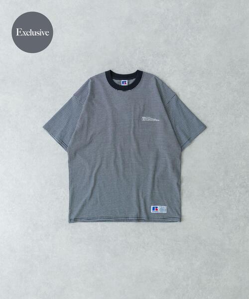 Russell Athletic(ラッセルアスレティック)の「『別注』RUSSELL ATHLETIC×UR BORDER SHORT-SLEEVE TEE(Tシャツ/カットソー・メンズ・ホワイト/ネイビー/ブラック・MEDIUM/LARGE)」の3枚目の写真
