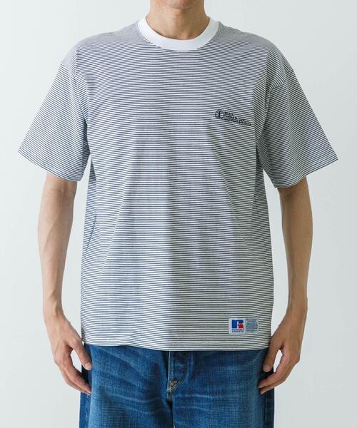 Russell Athletic(ラッセルアスレティック)の「『別注』RUSSELL ATHLETIC×UR BORDER SHORT-SLEEVE TEE(Tシャツ/カットソー・メンズ・ホワイト/ネイビー/ブラック・MEDIUM/LARGE)」の4枚目の写真