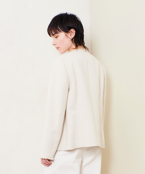 セール】リバーダブルクロスノーカーラージャケット（ノーカラー