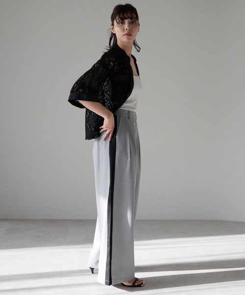 セール】Cropped lace shirt バンドカラークロップドレース
