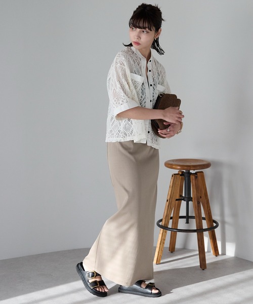 SOTT（ソット）の「Cropped lace shirt バンドカラークロップドレースシャツ（シャツ/ブラウス・レディース・ブラック/オフホワイト・FREE）」の18枚目の写真