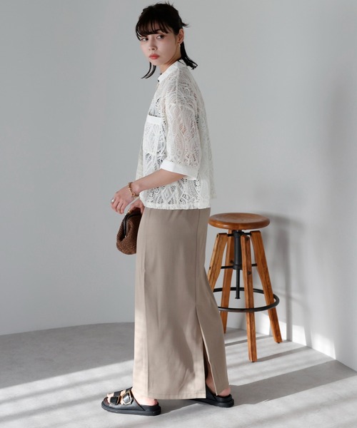 セール】Cropped lace shirt バンドカラークロップドレース
