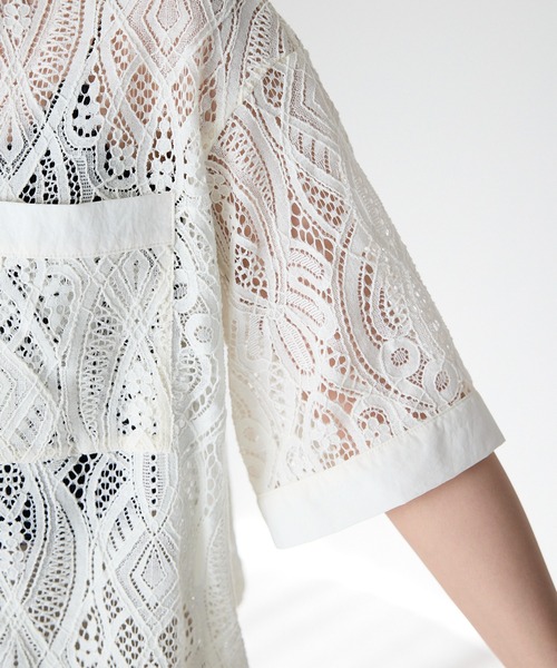 SOTT（ソット）の「Cropped lace shirt バンドカラークロップドレースシャツ（シャツ/ブラウス・レディース・ブラック/オフホワイト・FREE）」の21枚目の写真