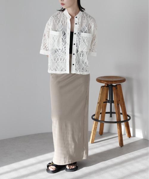 SOTT(ソット)の「Cropped lace shirt バンドカラークロップドレースシャツ(シャツ/ブラウス・レディース・ブラック/オフホワイト・FREE)」の20枚目の写真