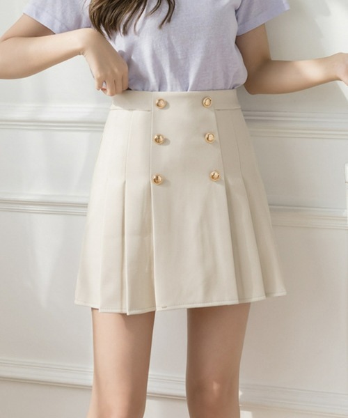 SEU（エスイーユー）の「ハイウエスト プリーツミニスカート フレアミニスカート 台形スカート 裏地付き 韓国（スカート・レディース・グレー/ホワイト/ブラック/ブラウン・L/M）」の2枚目の写真
