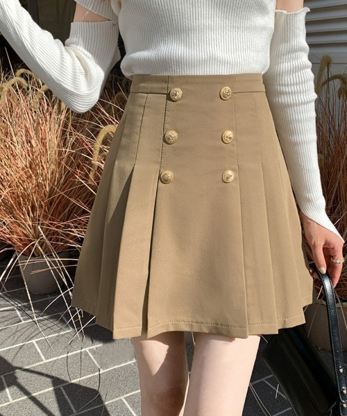 SEU（エスイーユー）の「ハイウエスト プリーツミニスカート フレアミニスカート 台形スカート 裏地付き 韓国（スカート・レディース・グレー/ホワイト/ブラック/ブラウン・L/M）」の17枚目の写真