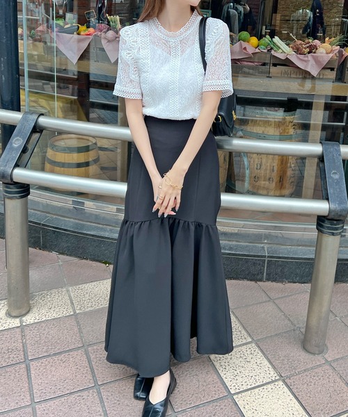 Futier land(フューティアランド)の「上品に着映える。総レース半袖トップス / レースブラウス(Tシャツ/カットソー・レディース・ブラック/ホワイト/ピンク/ベージュ・MEDIUM/LARGE)」の21枚目の写真
