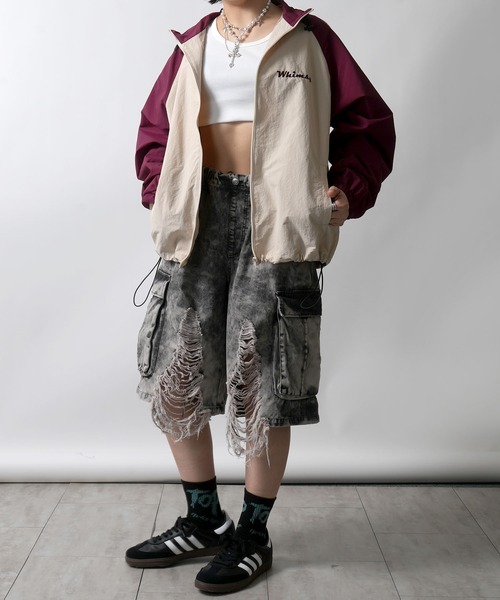 Starting Over（スターティングオーバー）の「damage wide cargo bermuda shorts/ダメージ ワイド カーゴ  バミューダショーツ（カーゴパンツ・メンズ・ブラック/グレー・L/M）」の7枚目の写真