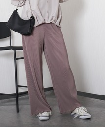 <美脚>セミワイドパンツ プリーツパンツ【無地】
