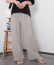 <美脚>セミワイドパンツ プリーツパンツ【無地】