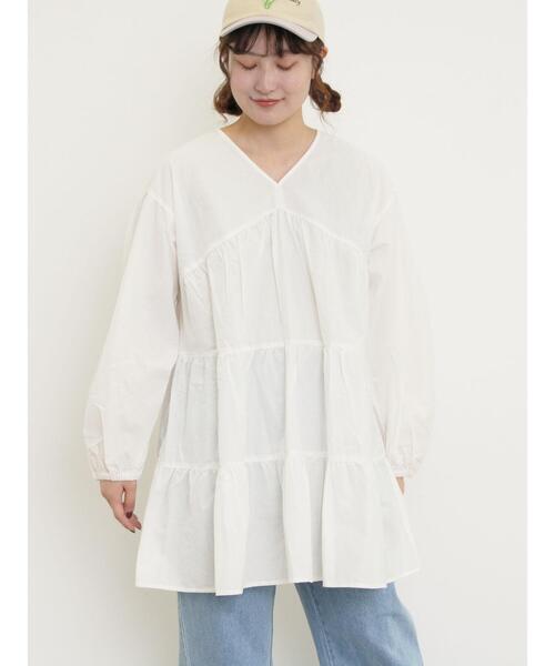 Samansa Mos2（サマンサ モスモス）の「ティアードVネックチュニック（シャツ/ブラウス・レディース・ブラック/ブルー/オフホワイト/ピンク・F）」の7枚目の写真